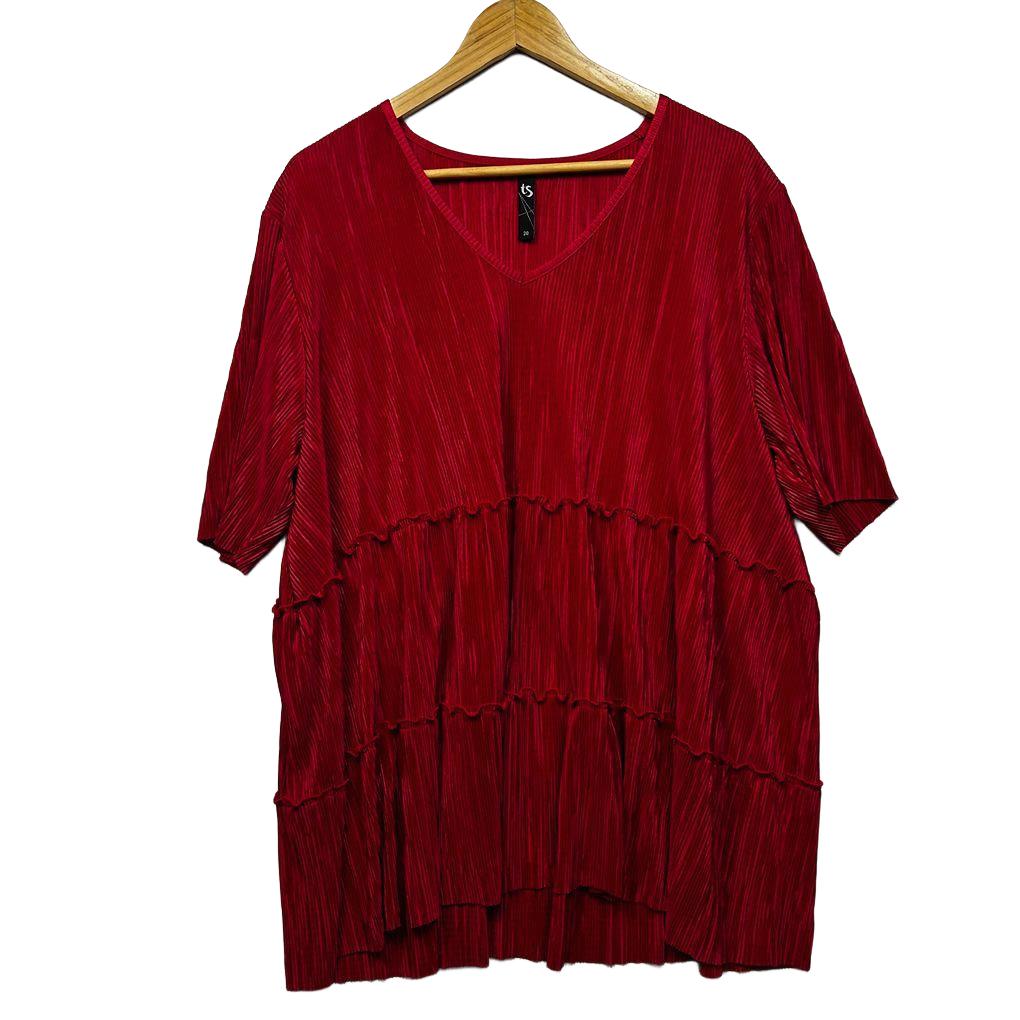 Taking Shape Red Plus Size Tiered Pleated Top - Size 20