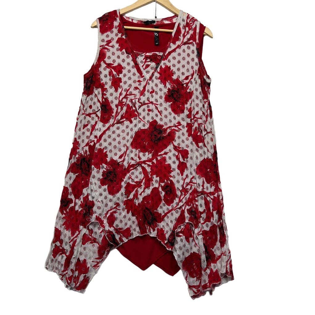 Taking Shape Red and White Floral Top - Size 12/XXS