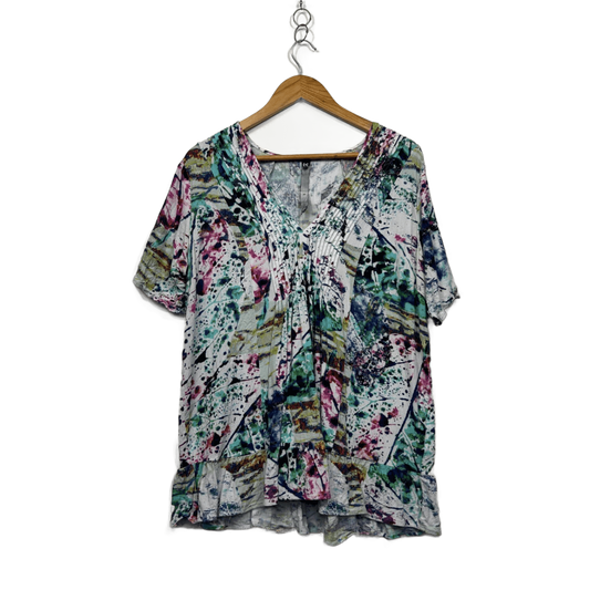 Taking Shape Short Sleeve Pleated Blouse Top Size 12 Multicoloured