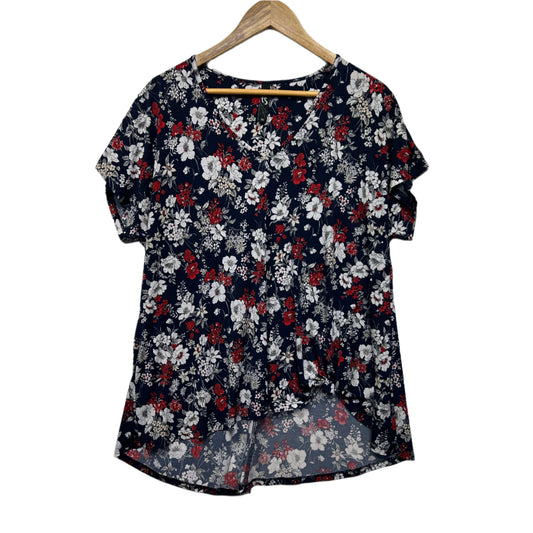 Taking Shape Top Size 14 XS Plus Blue Floral Short Sleeve