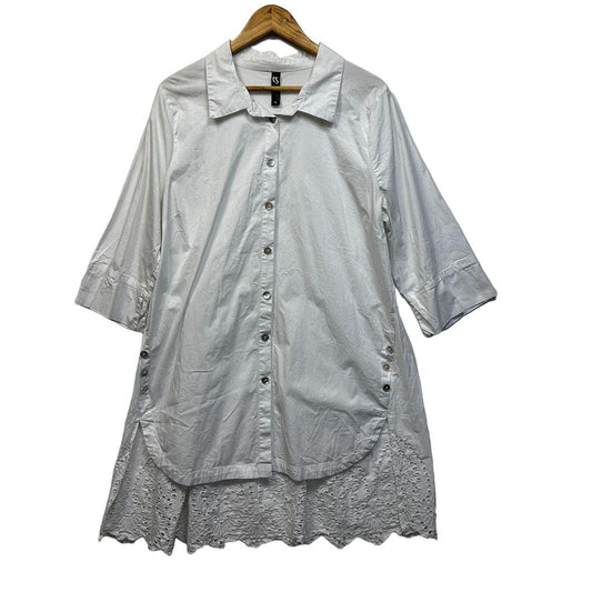 Taking Shape White Broderie Cotton Tunic Top - Size 16