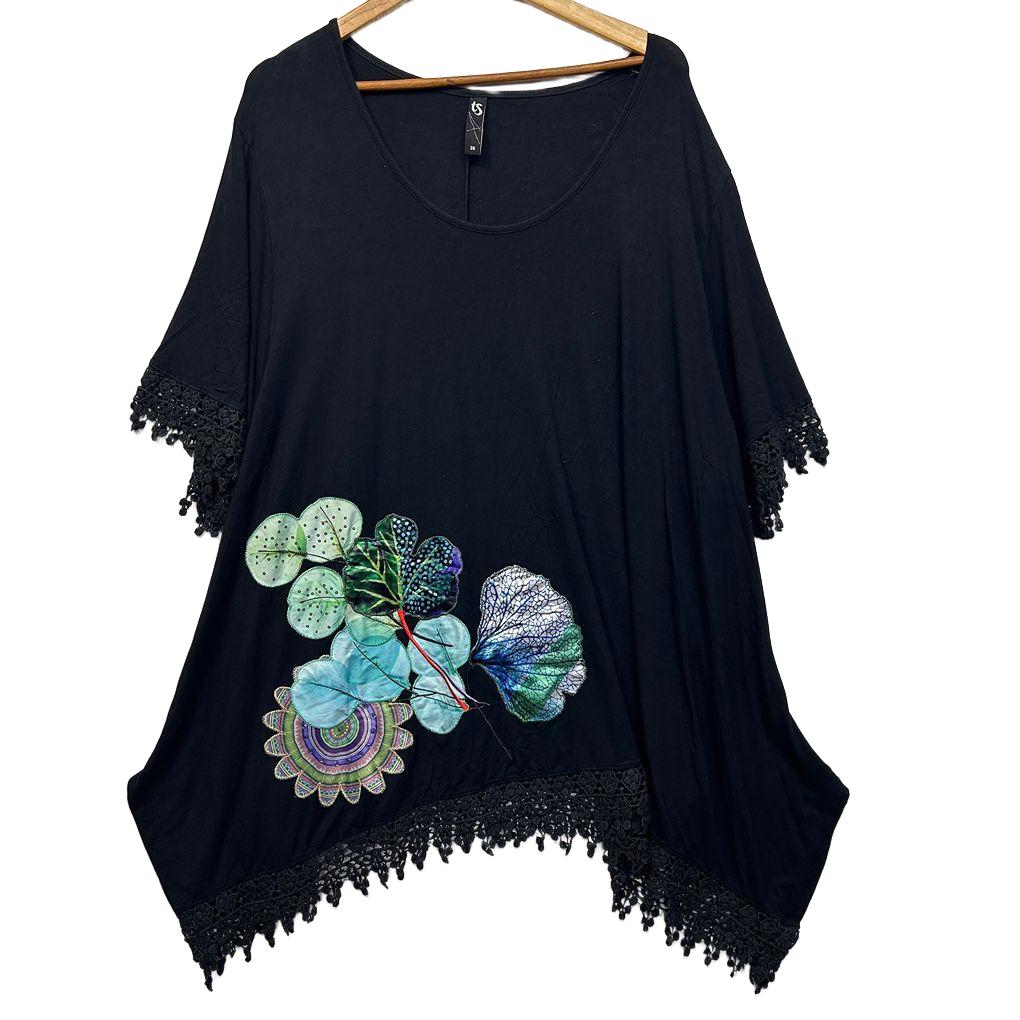 Taking Shape Black Lace Trim Top - Size 26