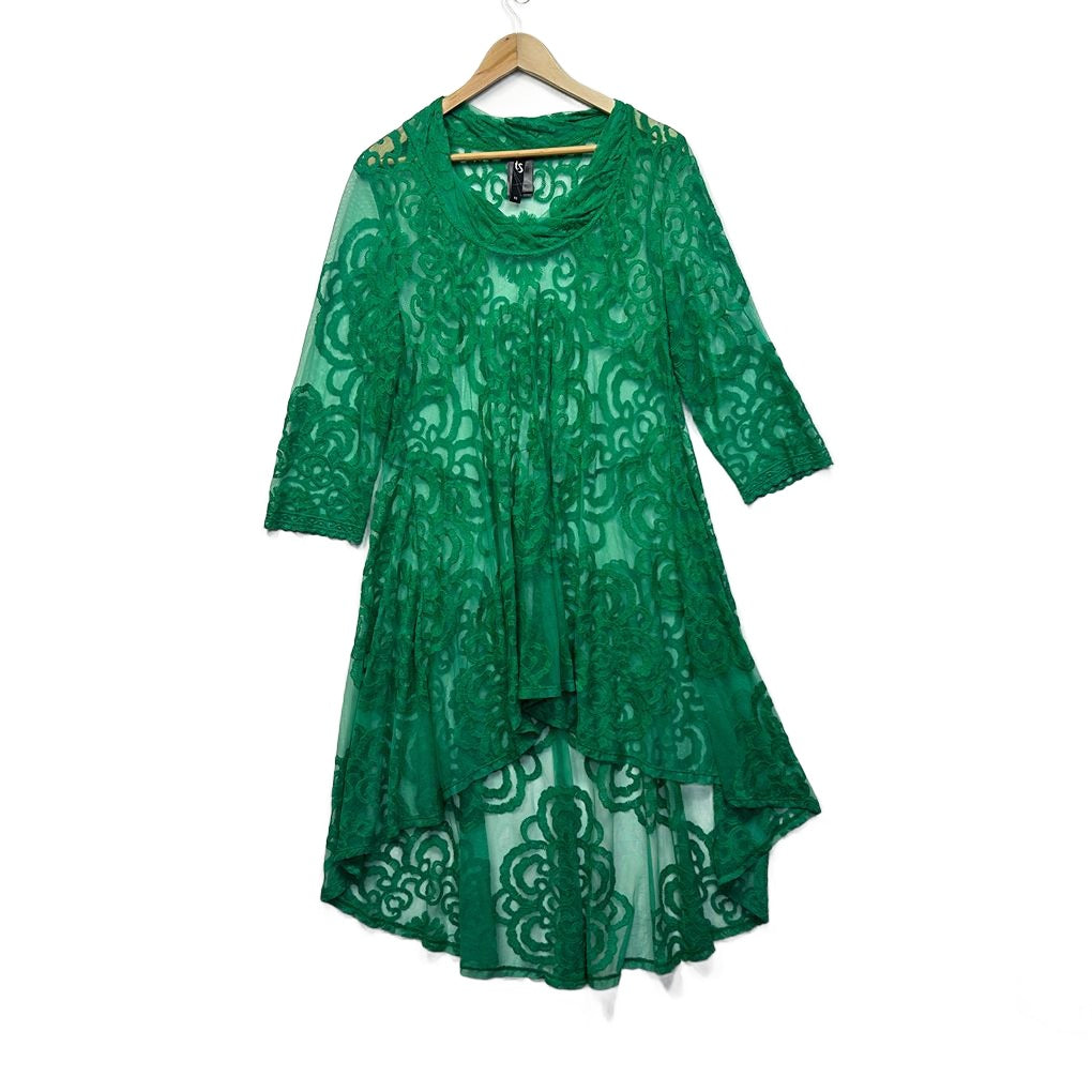 Taking Shape Green Lace Overlay Dress Top Layer - Size 14/XS