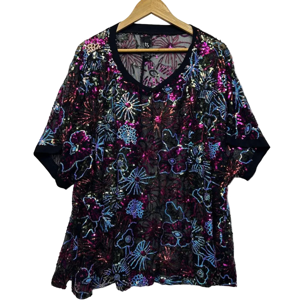 Taking Shape Black Sequin Sheer Top - Size 22-24