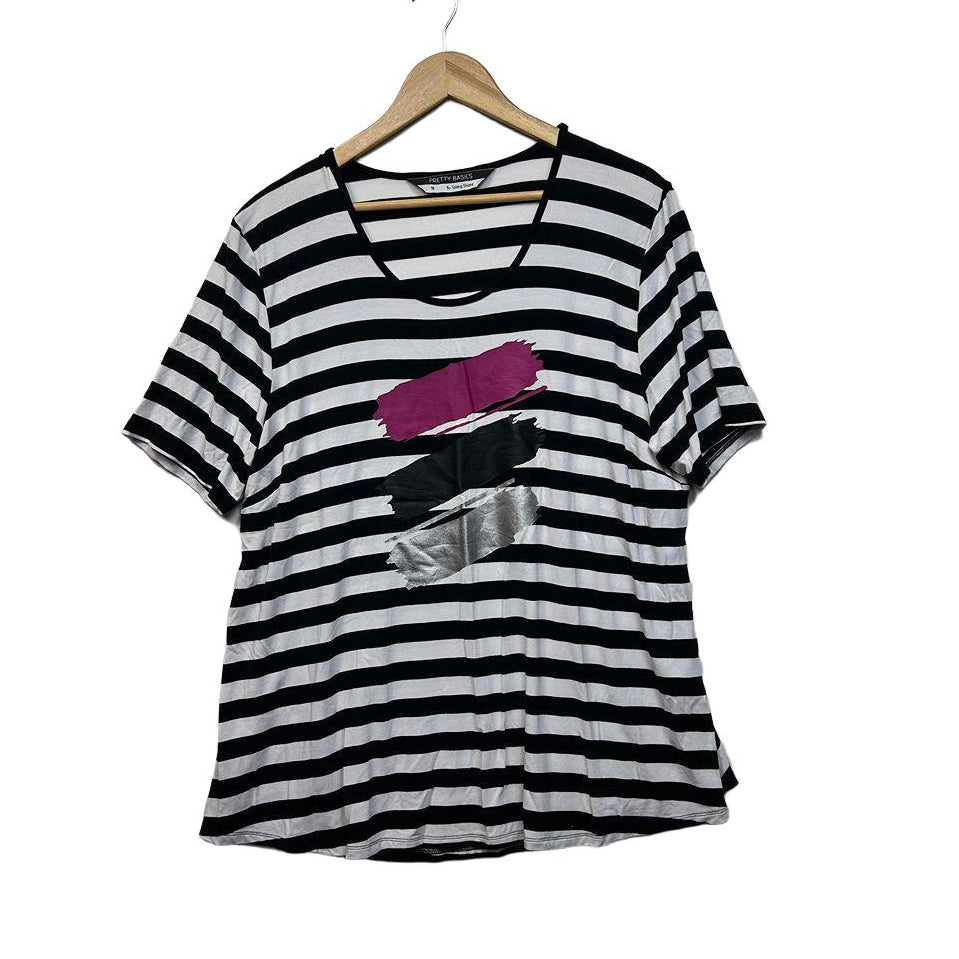 Taking Shape Black Striped Top - Size 18