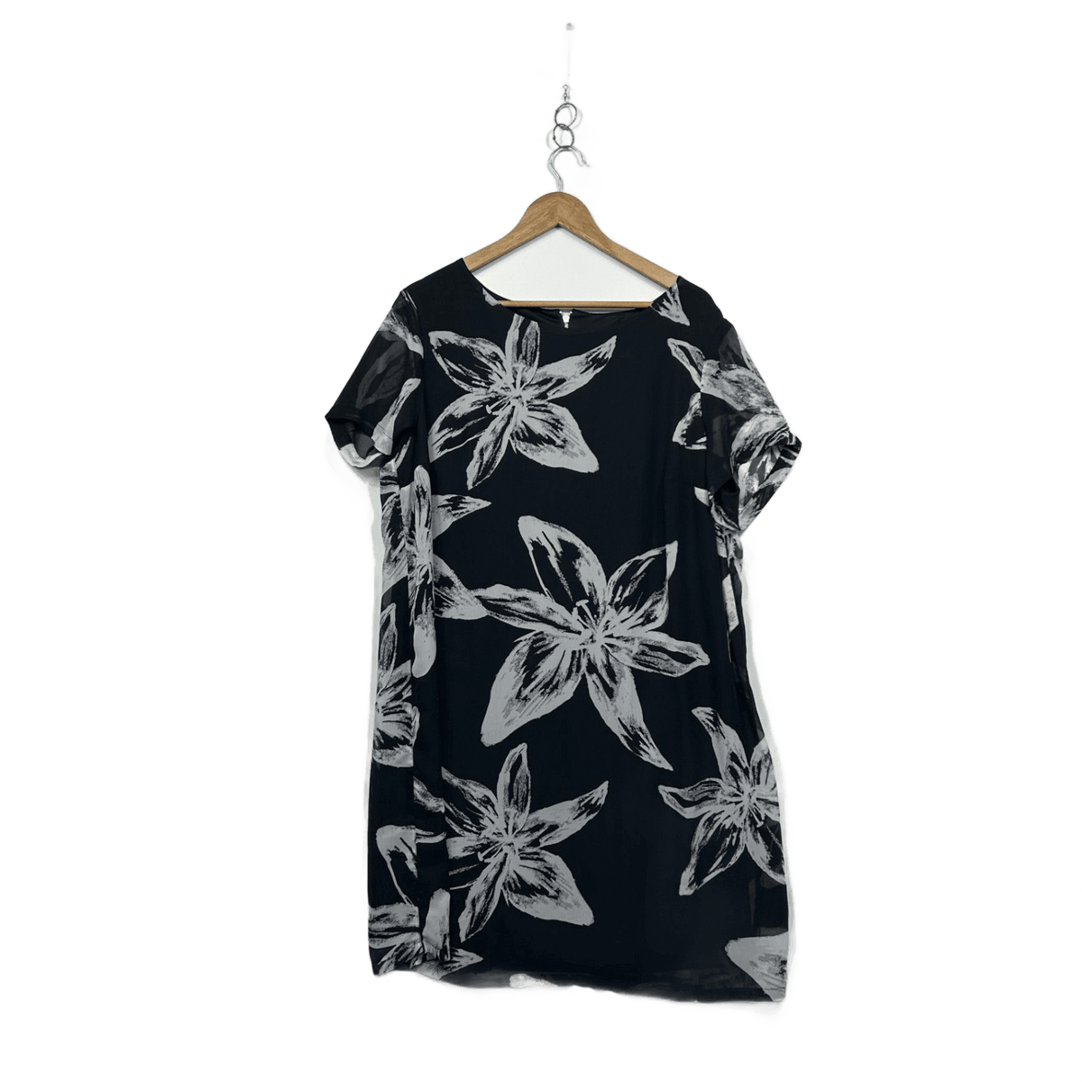 Tania Kay Black White Knee Length Shift Dress - Size 16
