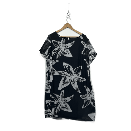 Tania Kay Black White Knee Length Shift Dress - Size 16