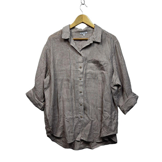 Target Beige Striped Plus Size Linen Shirt - Size 18
