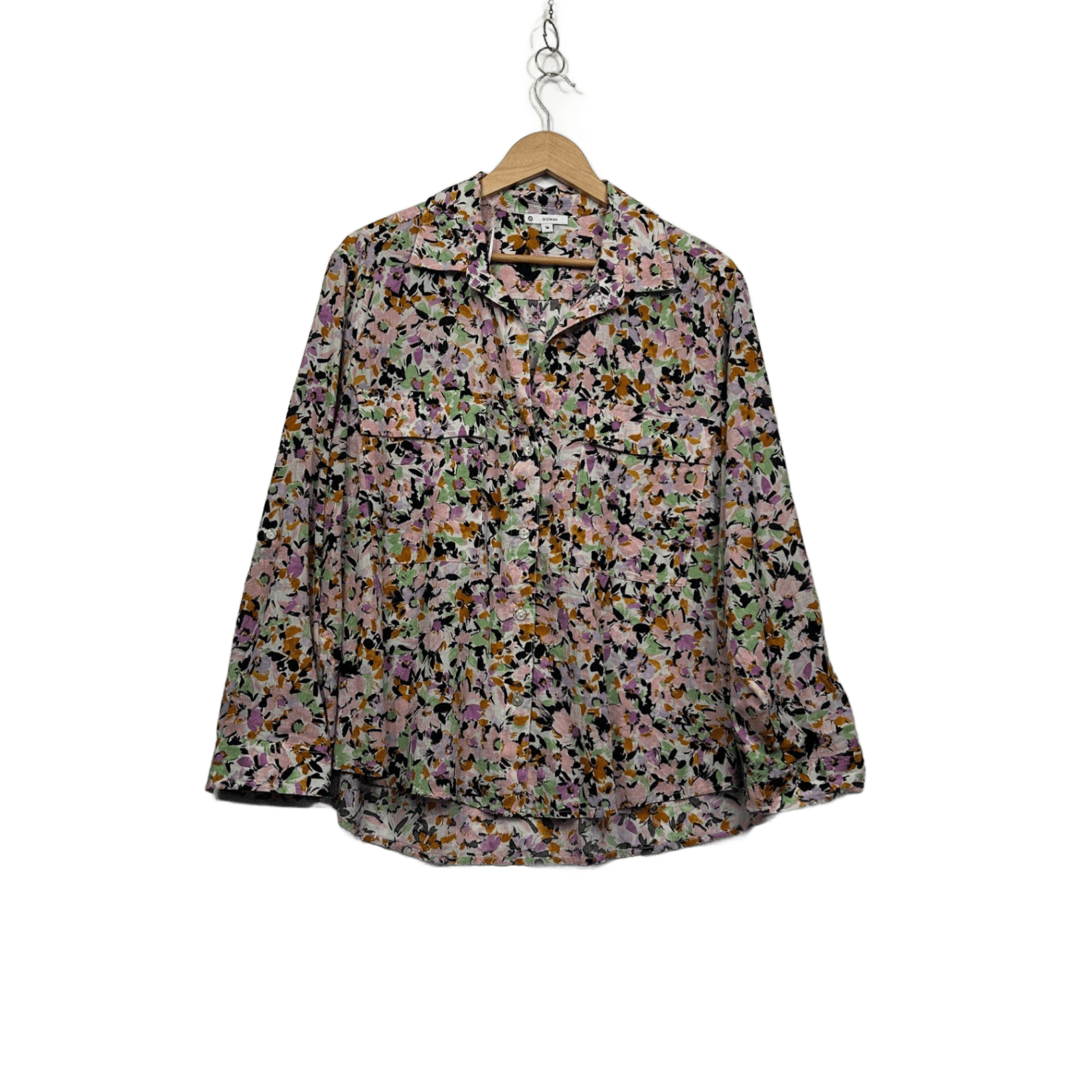 Target Floral Multicoloured Long Sleeve Button Up Cotton Shirt Blouse Size 16