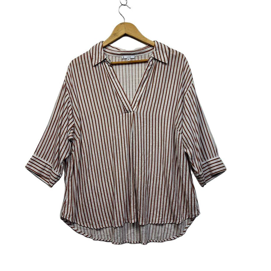 Target Rust Striped Linen Shirt - Size 16