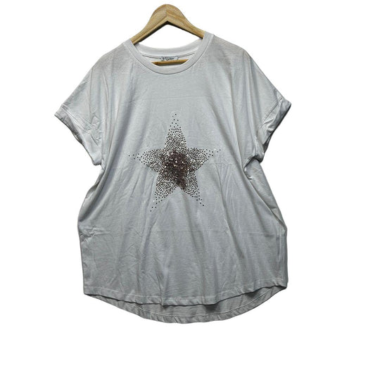 Target White Sequin Star Cotton Top - Size L