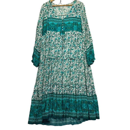 Teal Floral Boho Maxi Dress - Size 16