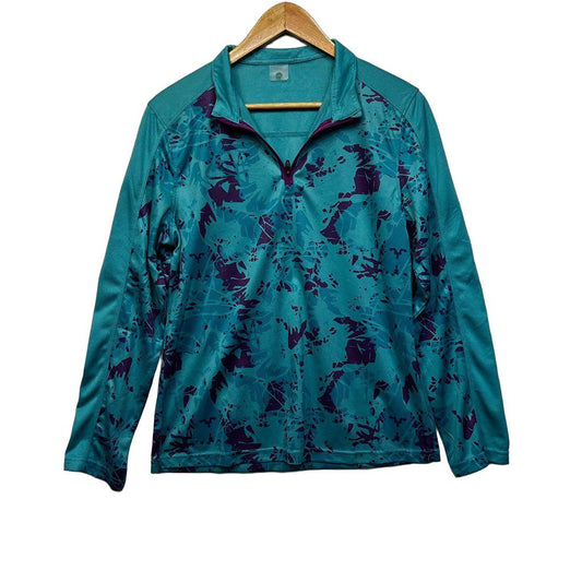 Teal Print Quarter Zip Activewear Top - Size 2XL