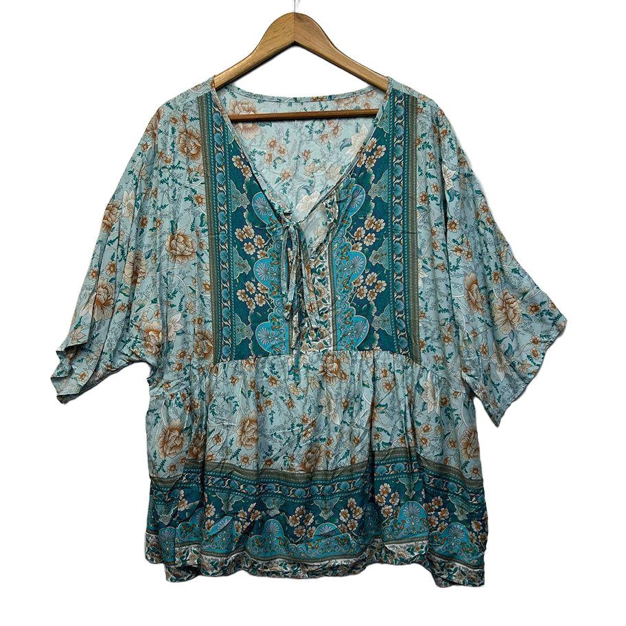 Boho Teal Floral Top - Size 16/18