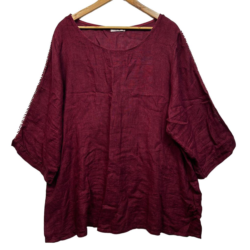 Terzo Millennio Italian Burgundy Linen Top - Size 3X