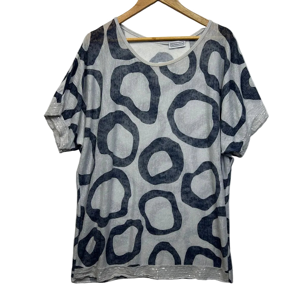 The Italian Closet Grey Circle Print Sequin Trim Top - Size 14/16