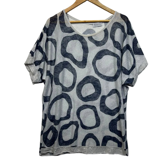 The Italian Closet Grey Circle Print Sequin Trim Top - Size 14/16
