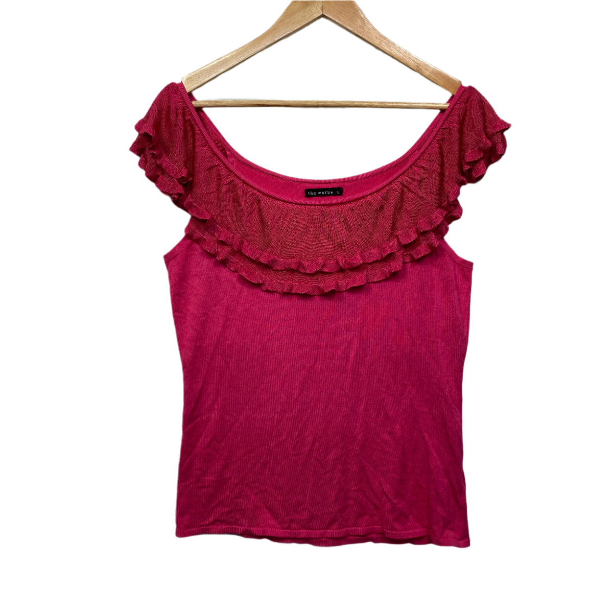 The Works Pink Ruffle Neckline Top - Size L/14