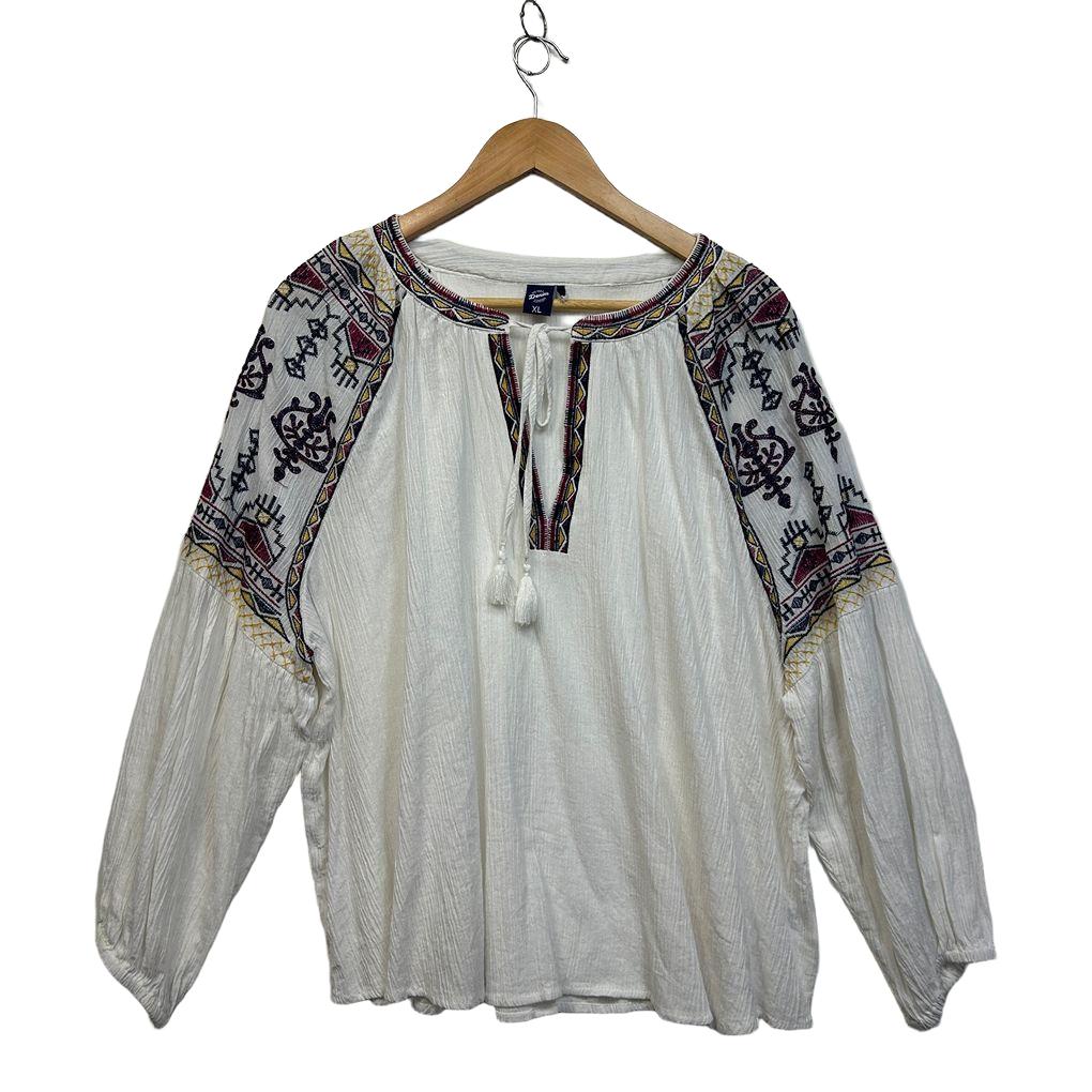 The 1964 Denim Company White Cotton Embroidered Boho Top - Size XL