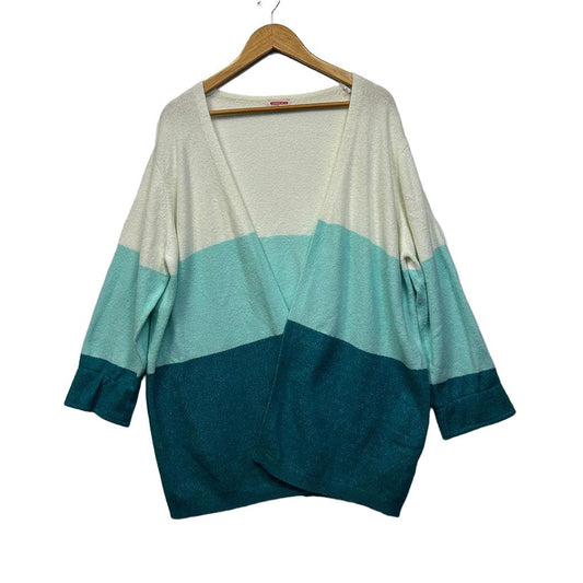 Thermolactyl by Damart Cream & Teal Colour Block Waterfall Cardigan - One Size