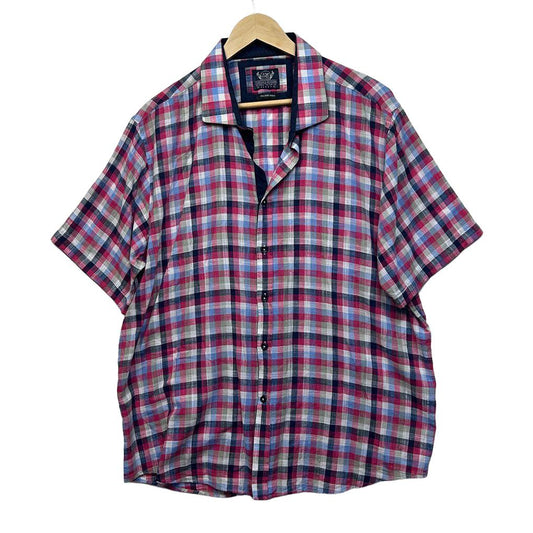 Thomson & Richards Pink Check Linen Shirt - Size 3XL