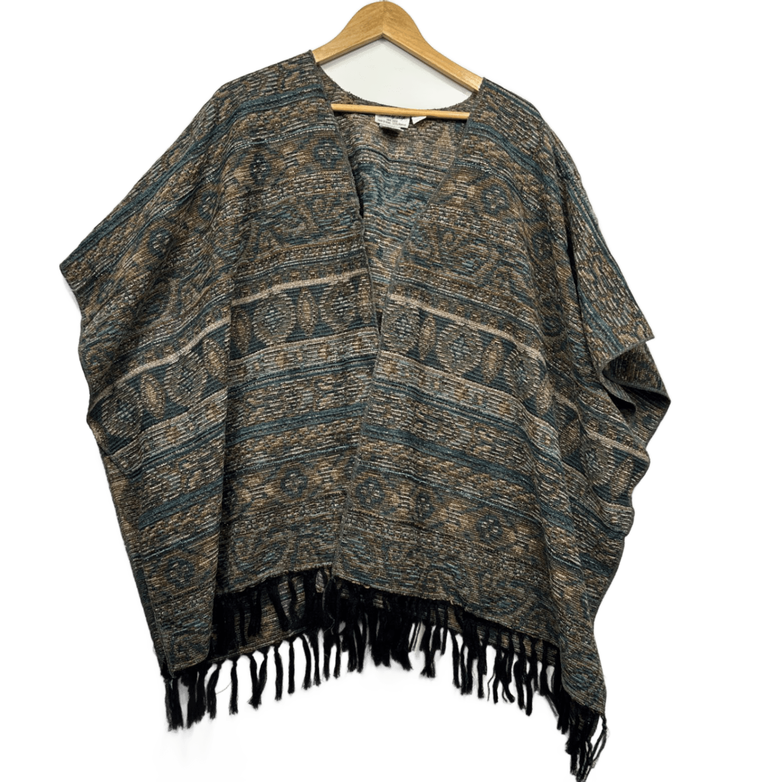 Tree of Life Poncho One Size (Fit up to 22+) Textured Rayon Short Sleeve Boho