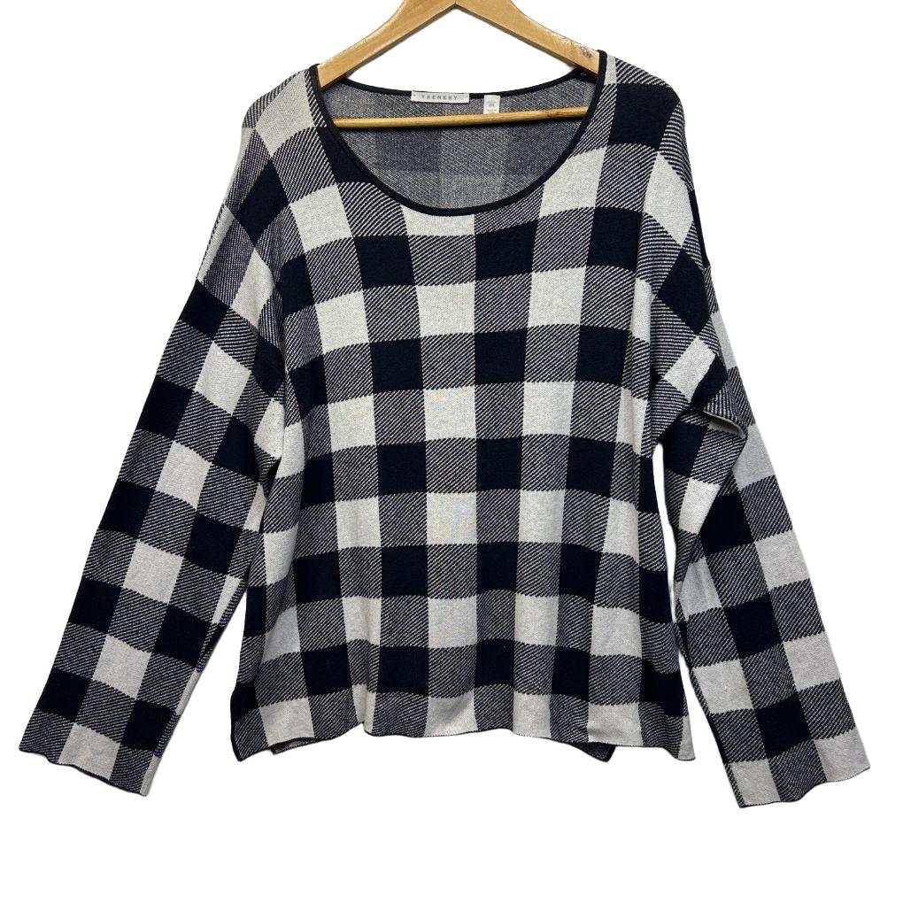 Trenery Black Cotton Cashmere Check Top - Size 2XL