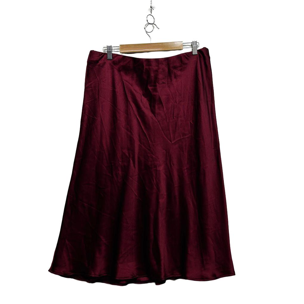 Trenery Burgundy Satin Midi Skirt - Size 16