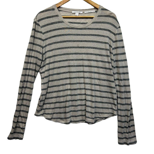 Trenery Grey Striped Linen Top - Size XXL