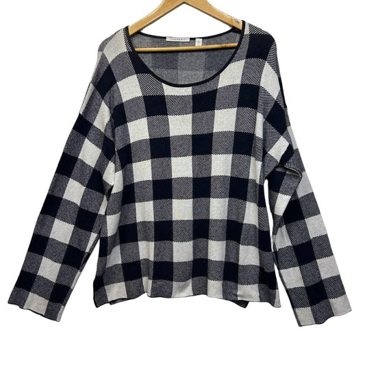 Trenery Black Cotton Cashmere Check Top - Size 2XL