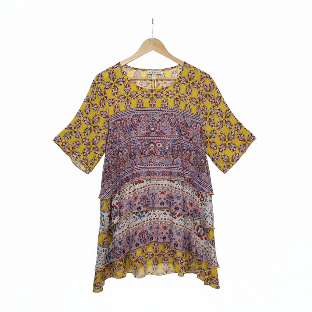 Trelise Copper Curate Mustard Yellow Floral Print Top - Size L