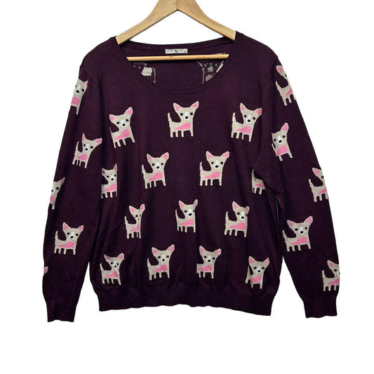 Tu Burgundy Chihuahua Print Jumper - Size 16/18/20