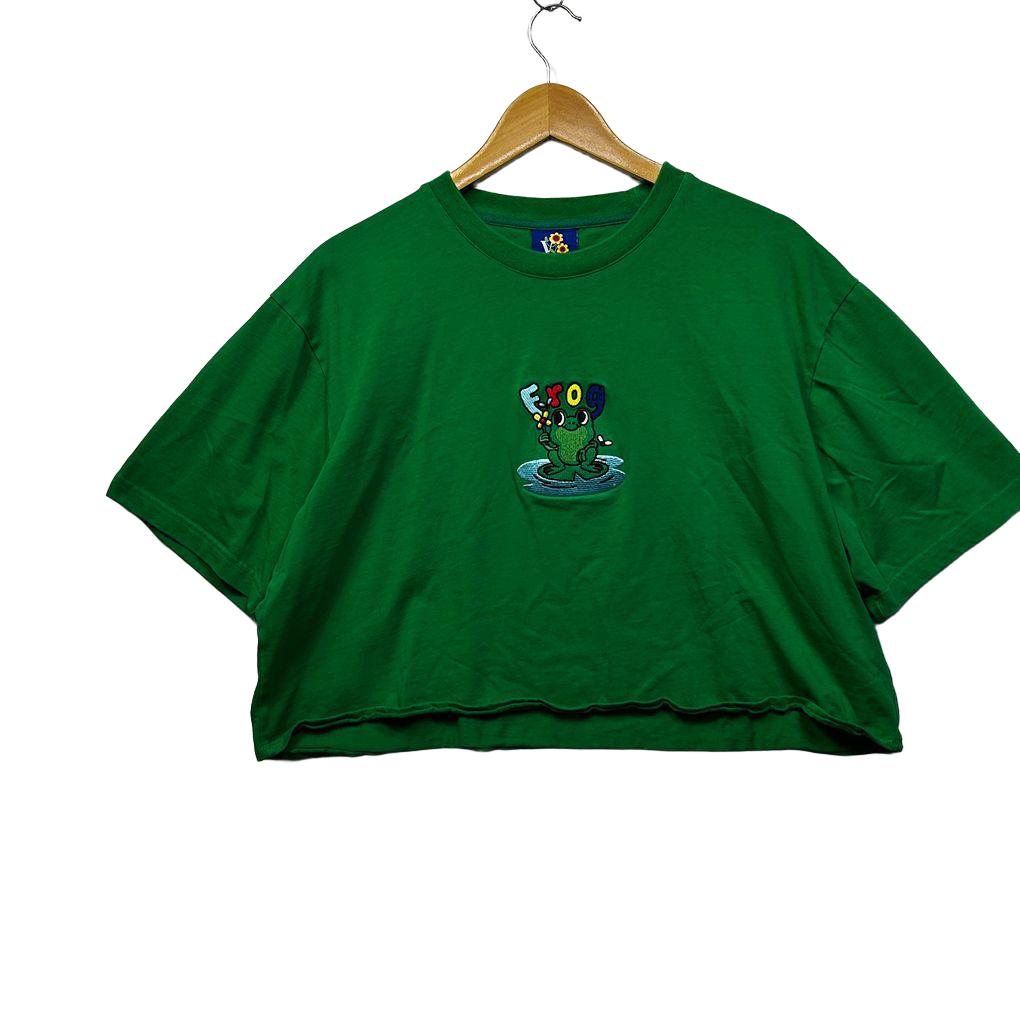 VC Green Cropped Frog Embroidered Crop T-Shirt - Size XL