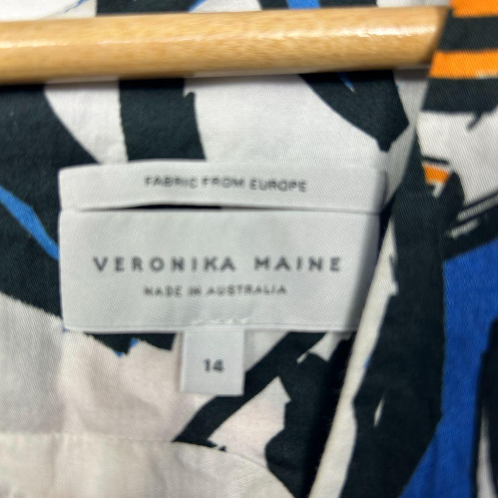 Veronika Maine Tropical Print Cotton Fit and Flare Dress - Size 14