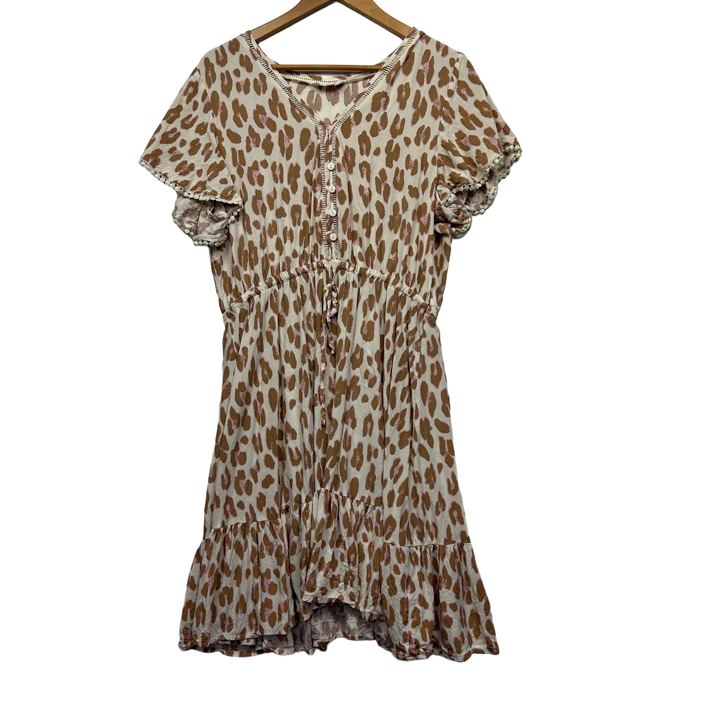 Beige and brown leopard print dress front view