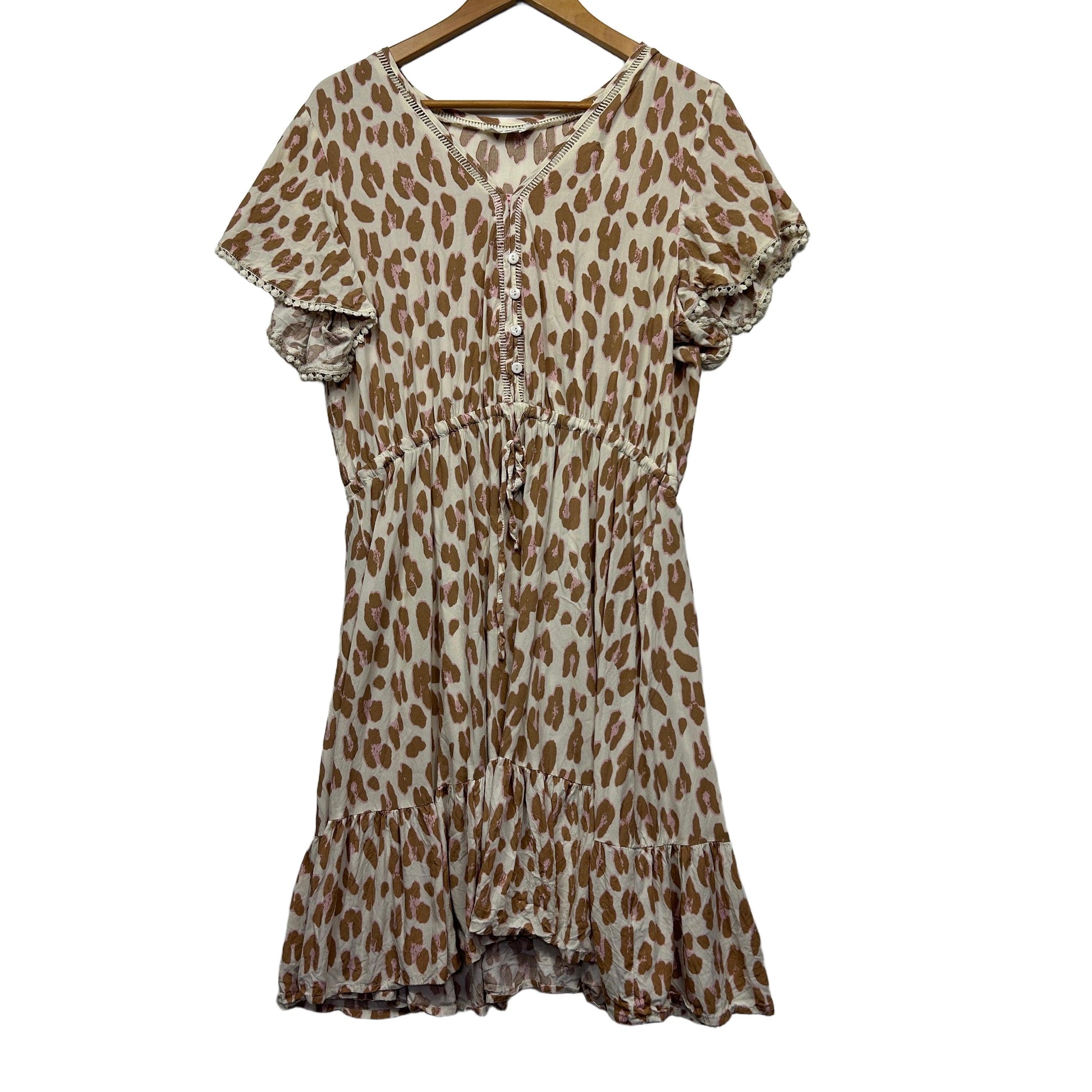 Beige and brown leopard print dress front view