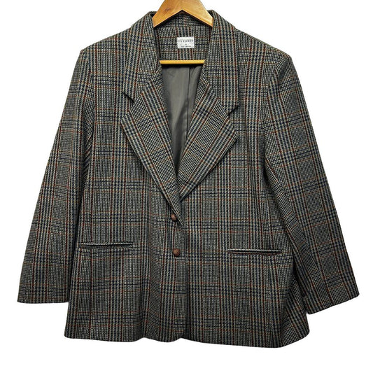 Vintage Casuals Brown Check Wool Blazer Jacket - Size 18