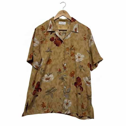 Vintage Dolina Gold Floral Shirt - Size 16