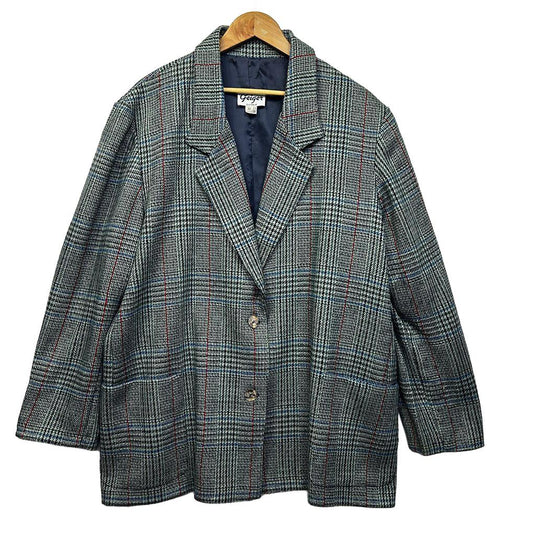 Vintage Geiger Grey Check Wool Blend Blazer Jacket - Size 22