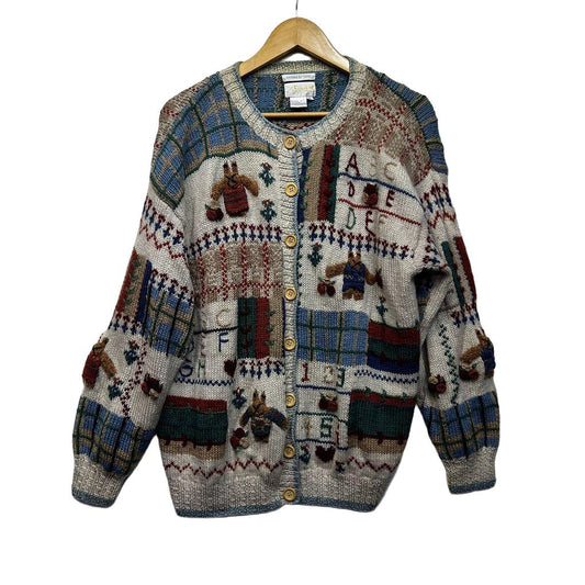 Vintage Hand Knitted Raam Multicoloured Wool Knit Cardigan - Size XL