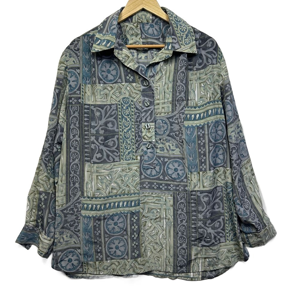 Vintage Handmade Grey Print Shirt - Size 22/24