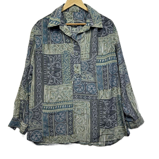 Vintage Handmade Grey Print Shirt - Size 22/24