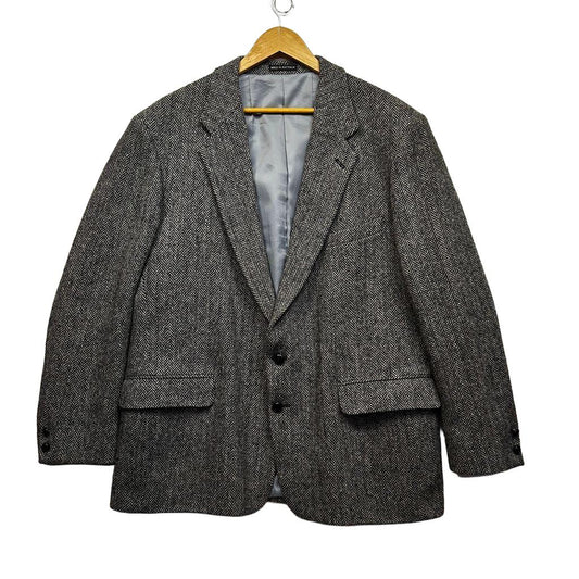 Vintage Harris Tweed Grey Herringbone Wool Mens Blazer - Size 48/2XL