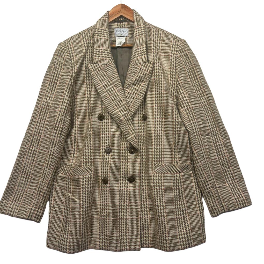 Vintage Katies Multicoloured Check Wool Blend Blazer - Size 16