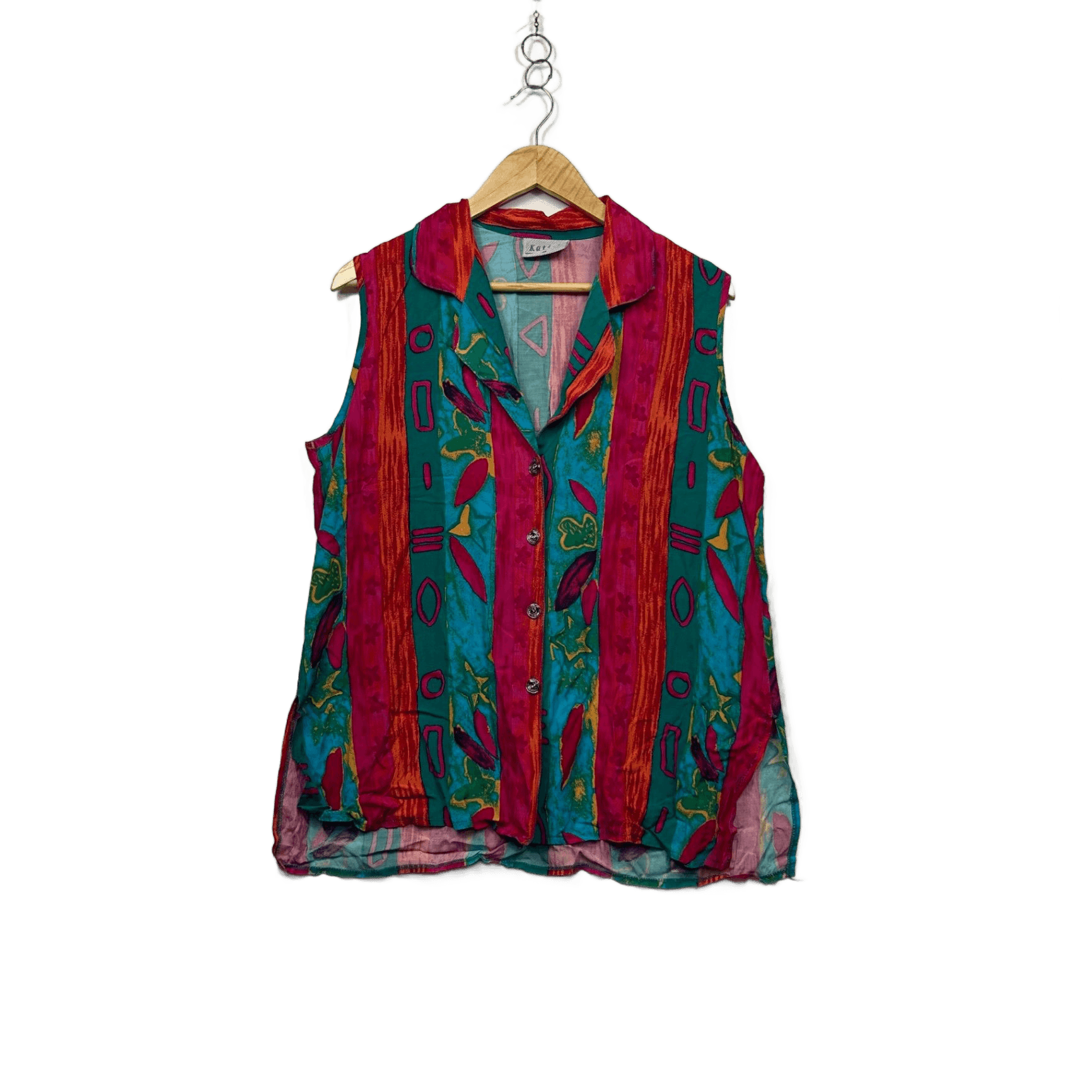 Vintage Katies Multicoloured Sleeveless Button Up Top - Size 14