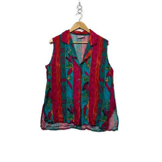 Vintage Katies Multicoloured Sleeveless Button Up Top - Size 14