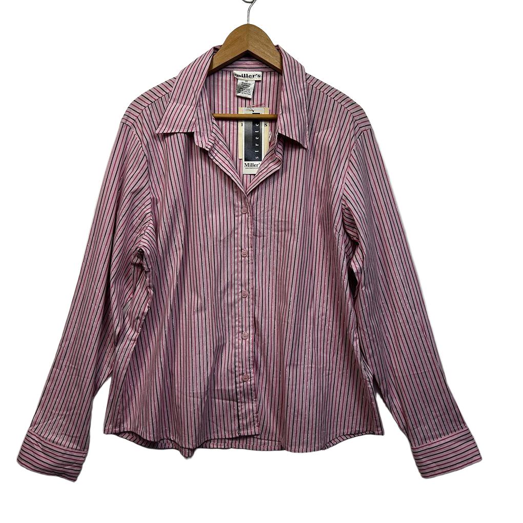 Vintage Millers Pink Striped Cotton Shirt - Size 22