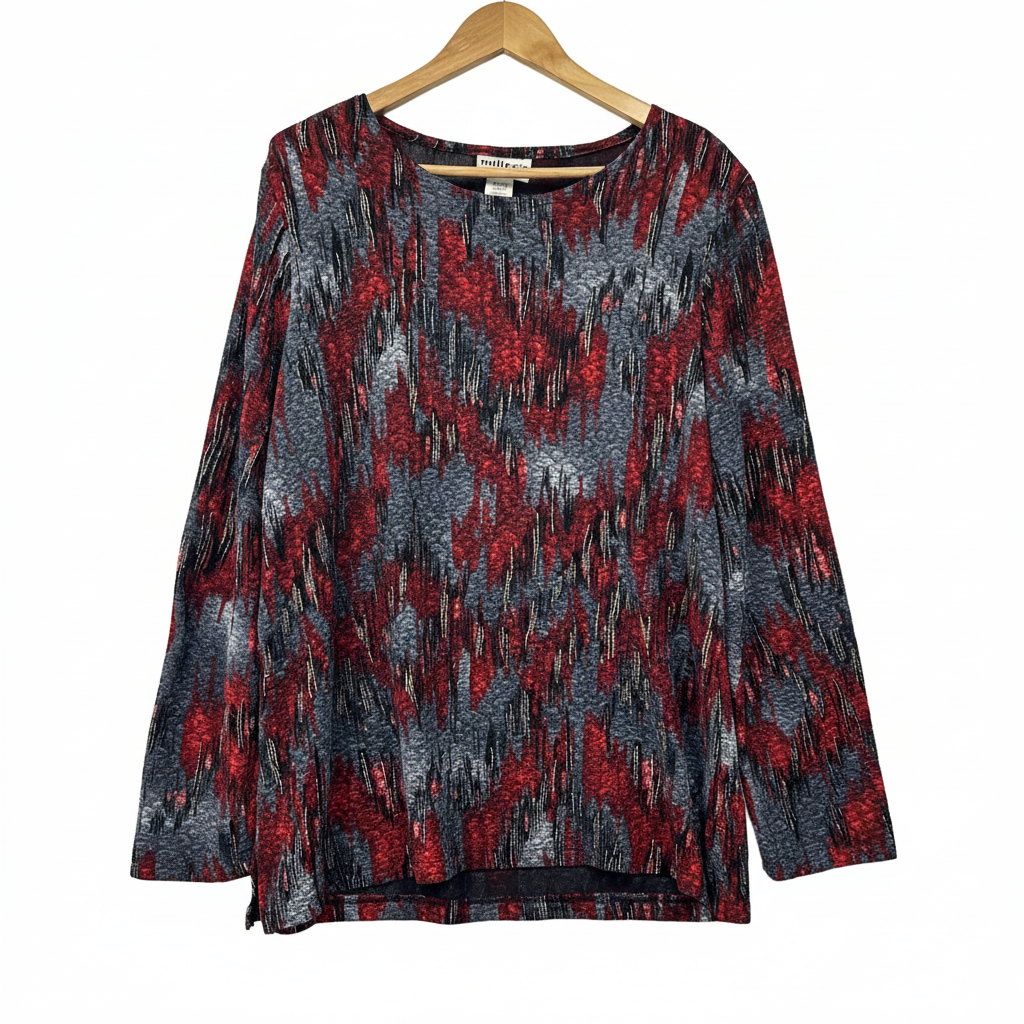Vintage Millers Red Grey Abstract Print Top - Size 16