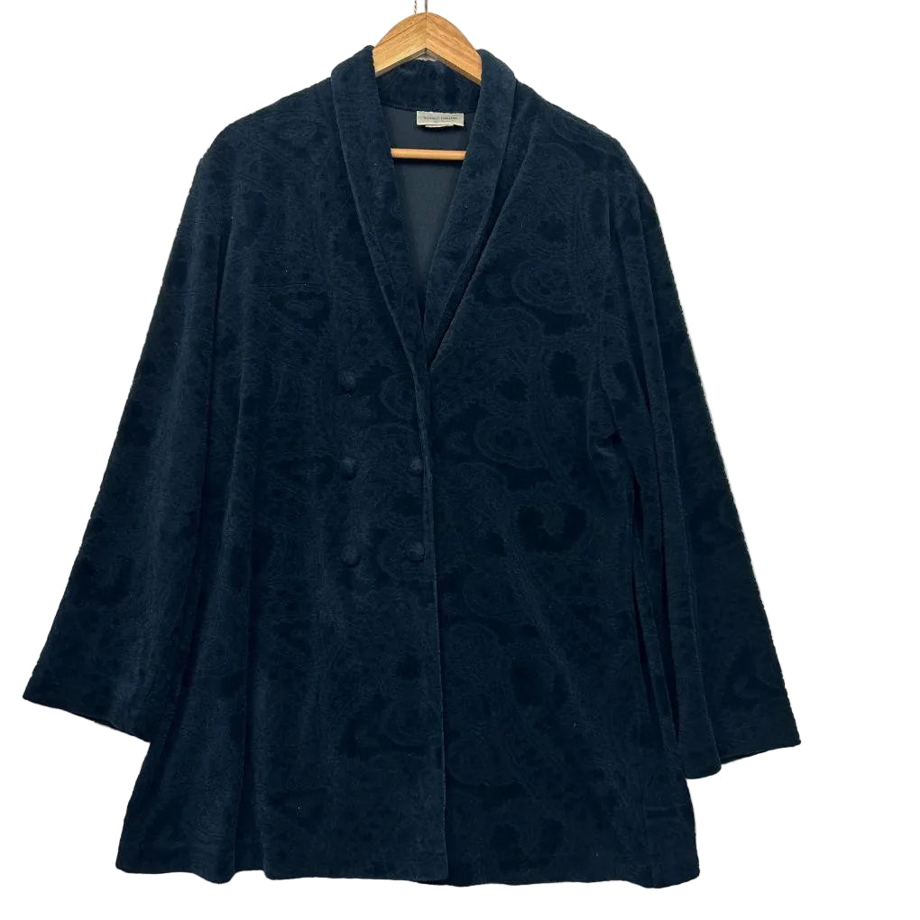 Vintage Navy Velvet Cotton Jacket - Size 14
