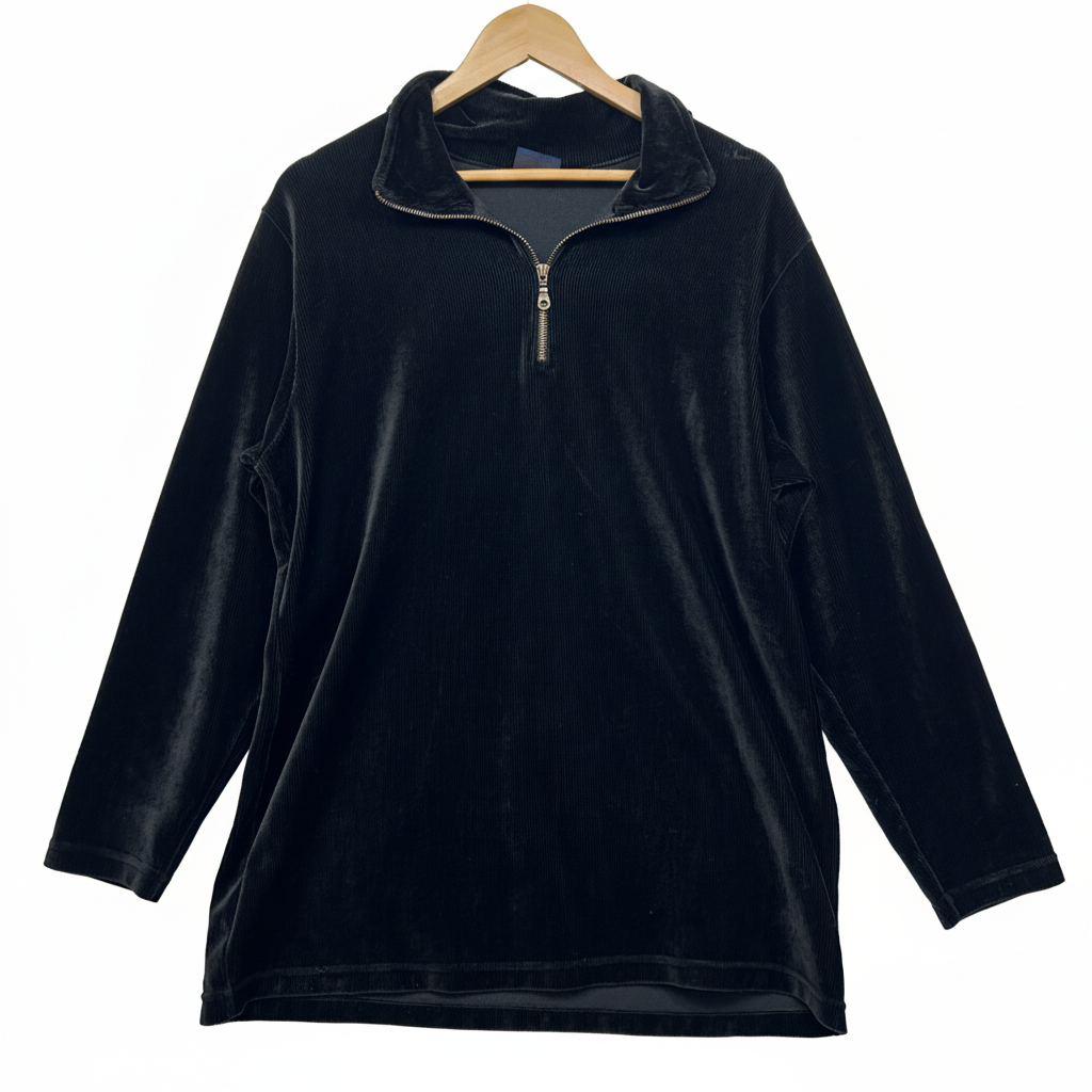 Vintage Now Black Velour Pullover Long Sleeve Top - Size 16